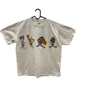SPACE JAM T-Shirt Men Size L Cream Looney Tunes Graphic A New Legacy 100% Cotton